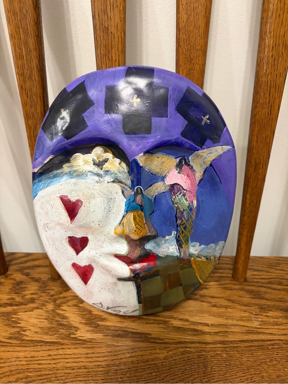 Dan Vigil Taos New Mexico Original Ceramic Mask Art 2001 Signed Angel Southwest